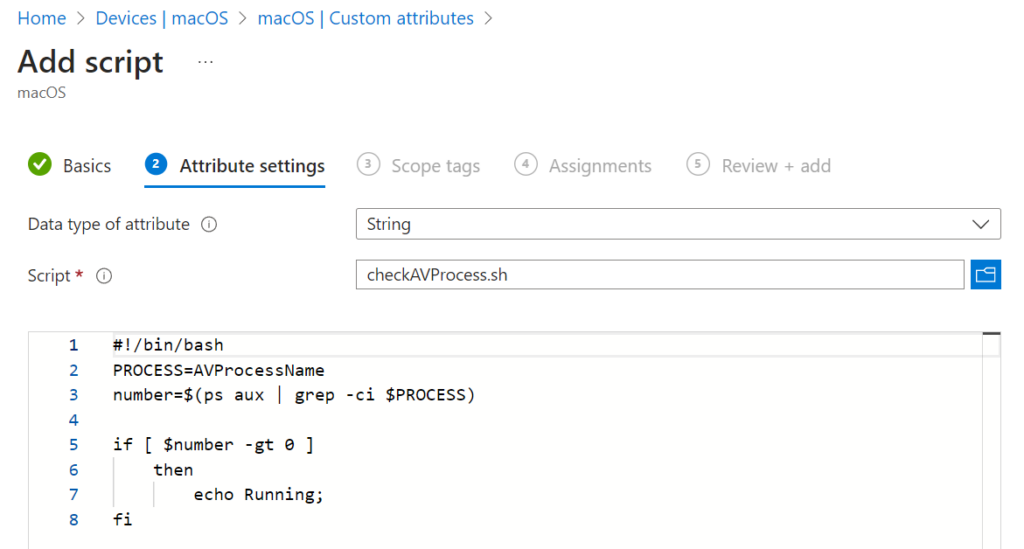 Script in the custom attribute policy